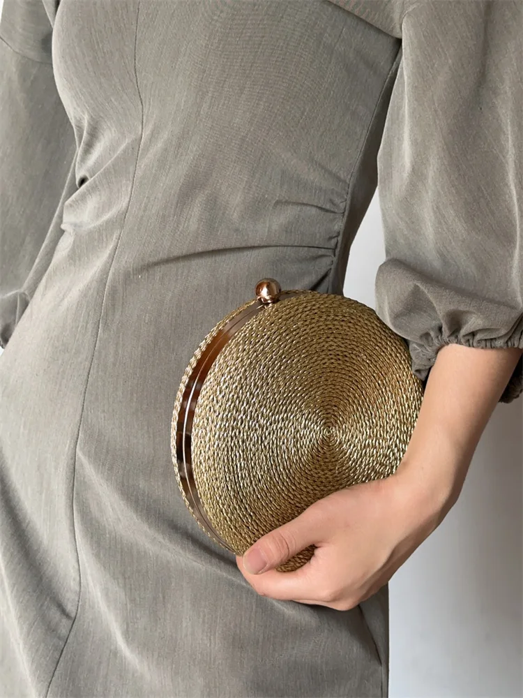 2023 NEW Straw Bags for Women  Hand-Woven Rattan Bag Handmade Woven Round  Purse Clutch Bag Bohemia Evening bag