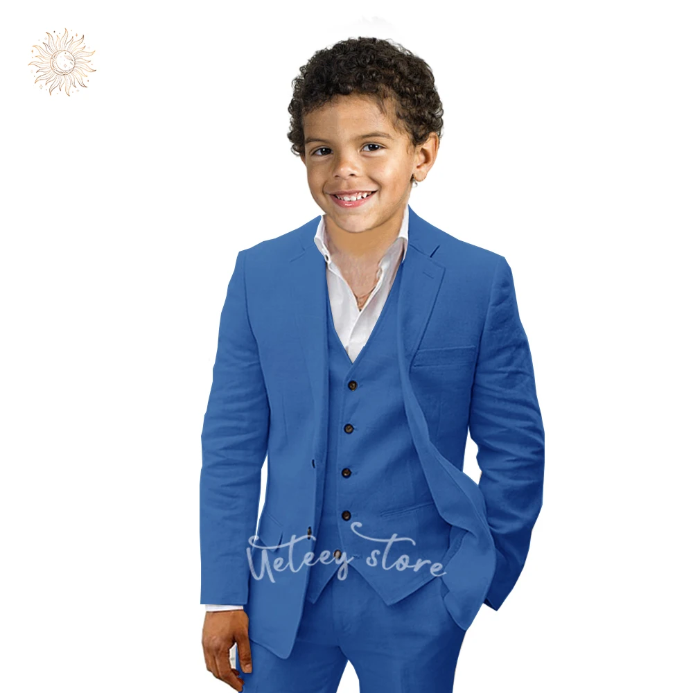 Roupas infantis para meninos, 3 peças, jaqueta sólida, calças, colete, ternos para meninos, roupa de casamento, smoking infantil para meninos