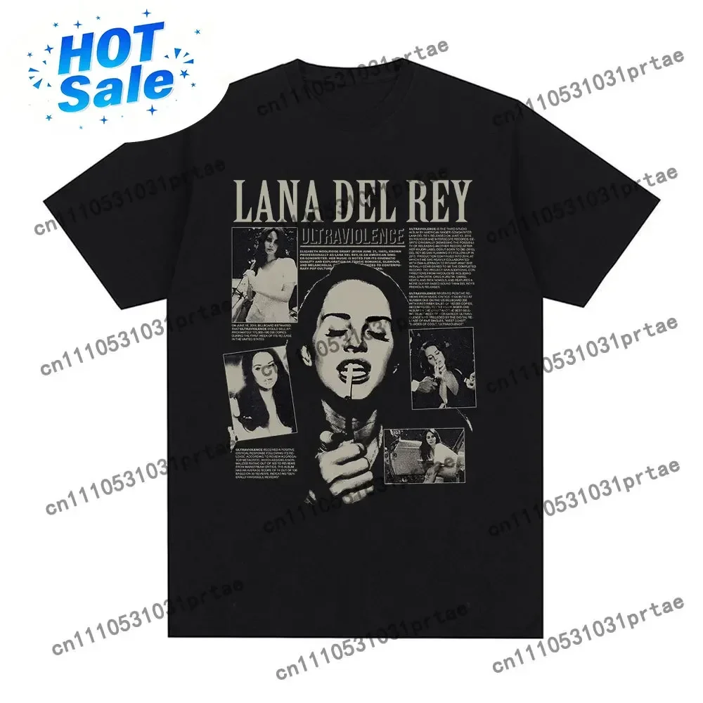 Singer Lana Del Rey T Shirt Ultraviolence Music Album T-shirt Men Women Hip Hop Vintage Short Sleeve T Shirts Gothic Streetwear