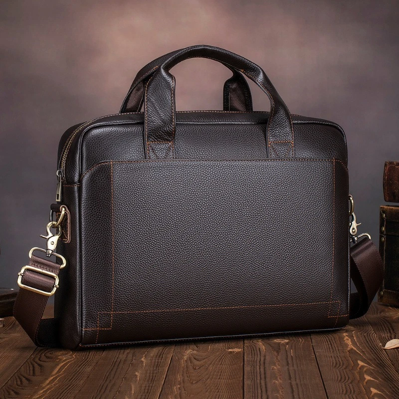 Genuine Leather Bussiness Briefcases Black for Men Luxury Handbags Laptop Briefcase Bags Office Computer Bag with Multi Pockets