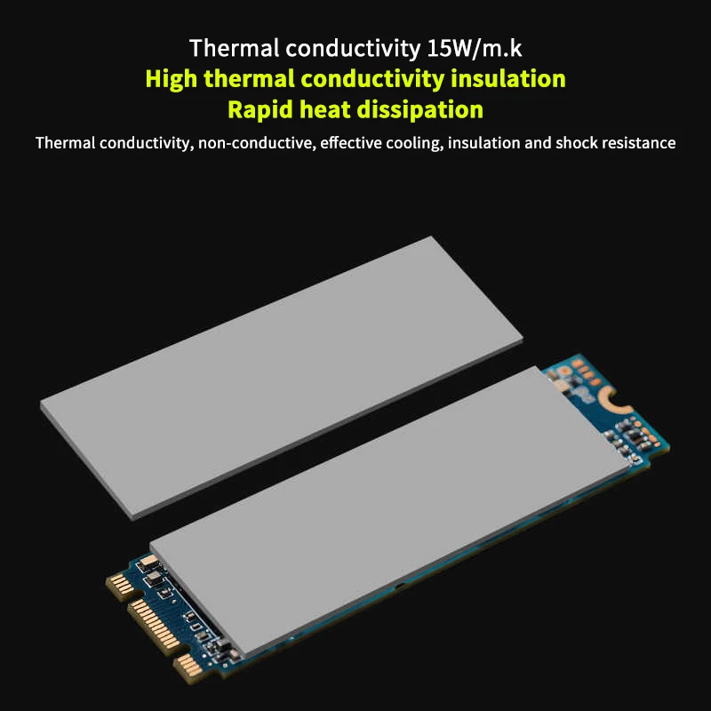 

2 шт. 15W M.2 Термопрокладка, теплопроводящая силиконовая прокладка 0.5/1.0/1.5 мм для SSD, клейкая изоляционная термопрокладка для ноутбука