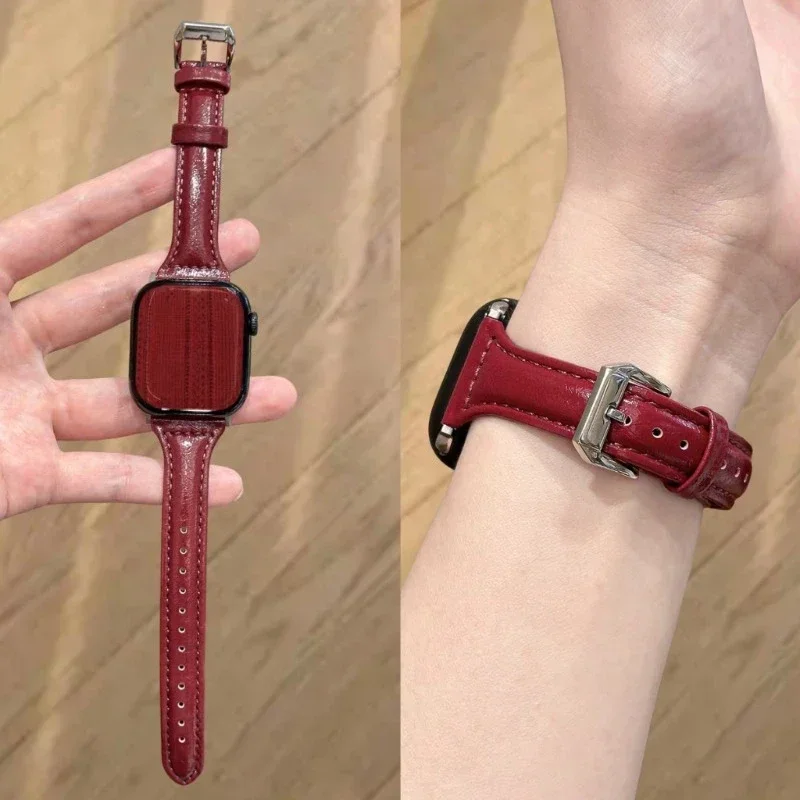 Leather Slim Strap for Apple Watch Band 44mm 40mm 41mm 45mm 46mm 42mm 49mm 44 45 IWatch Series 12 11 10 8 7 SE 6 Women Bracelet