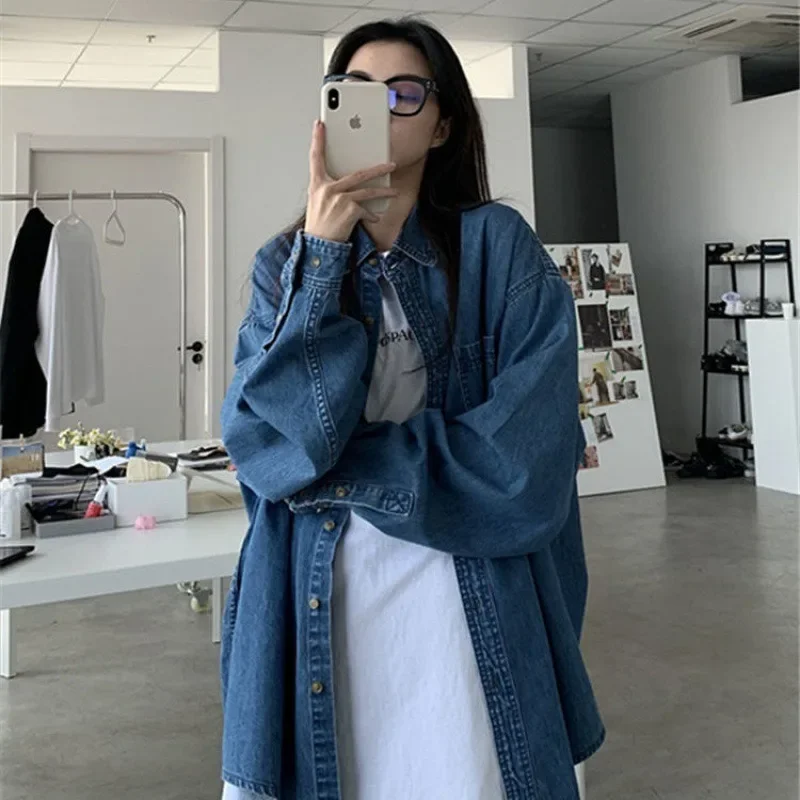 

Retro Denim Shirt for Women Autumn Women New Design Sense Korean Version Top Loose Temperament Shirt Female Clothing