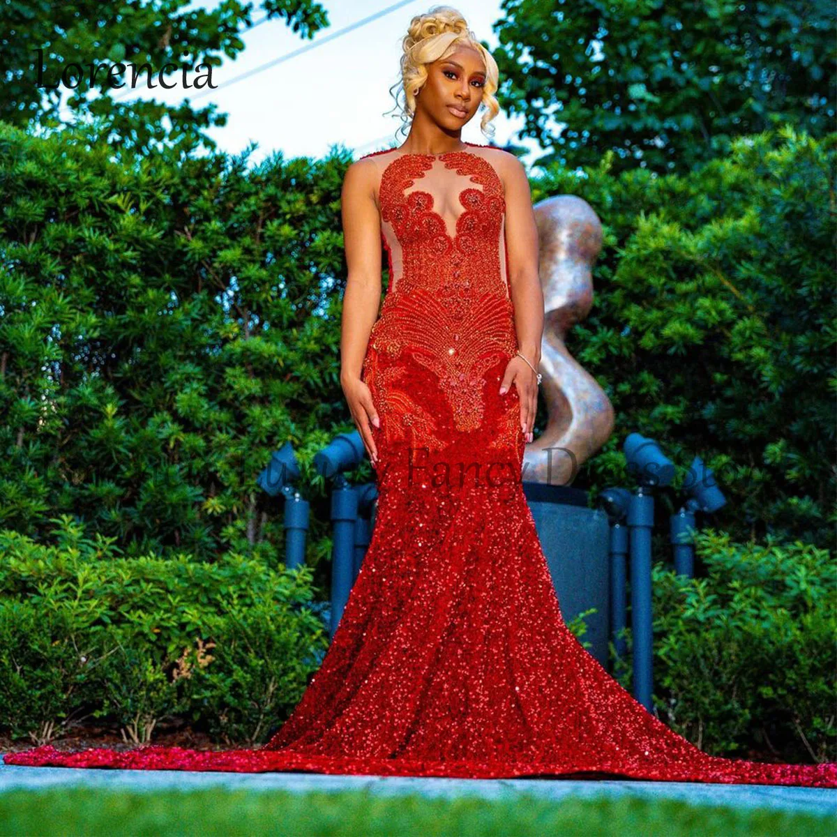 Red 2024 Rhinestones Mermaid Prom Dresses For Black Girls Beaded Crystal Evening Party Gown Formal Sleeveless vestidos de gala