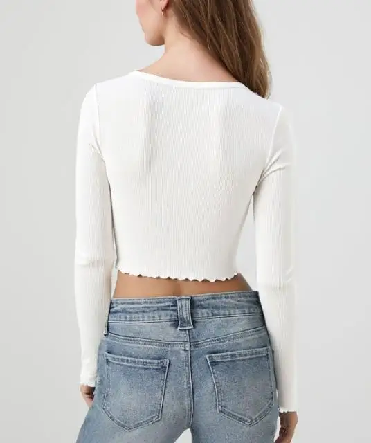 

Hot-Selling Elegant Cropped Long-Sleeved Base Layer T-Shirt, Fashionable Slim Fit T-Shirt, Square Neck Sexy Women's Clothing Top