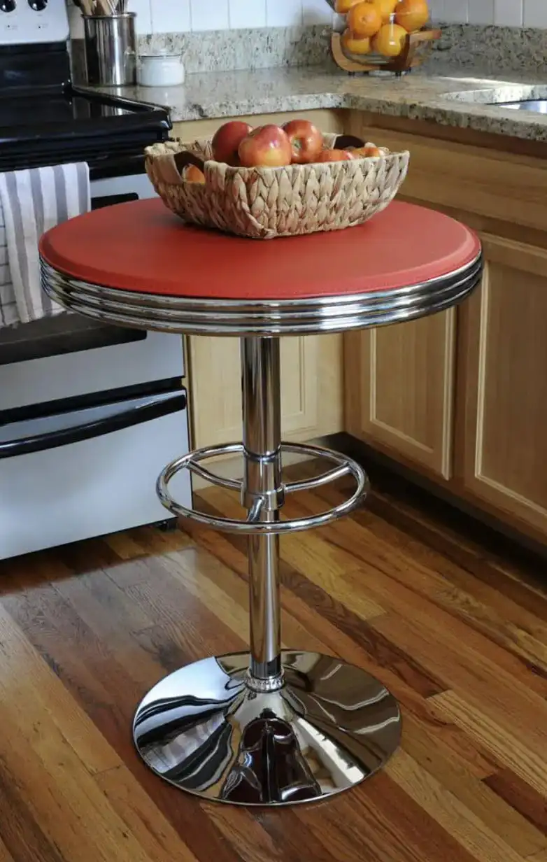 Adjustable Red Vinyl Finish Top Retro Soda Shop Round Pub Bar Table
