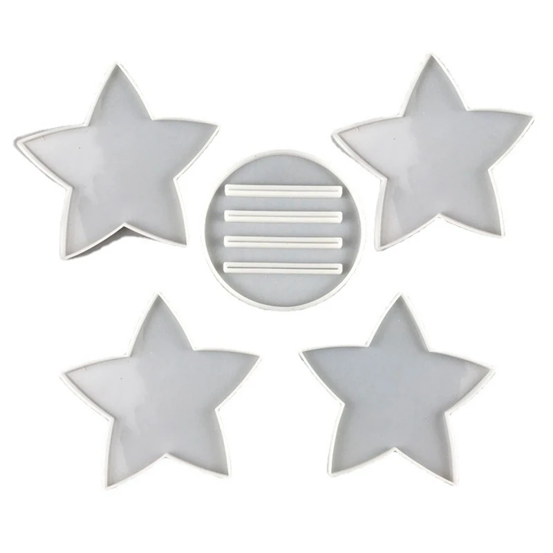 Cinco Pontas Estrela Coaster Suporte, DIY Silicone Mold, cremalheira do armazenamento, cristal resina epóxi, 5pcs