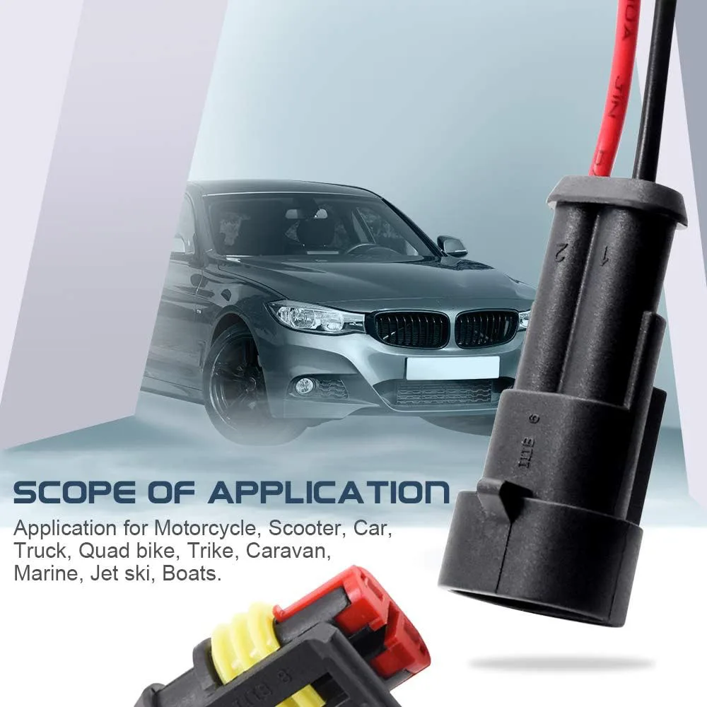 2 Pin Connector Waterproof Connector, Male and Female Way 16 AWG Wire Suitable for Car Truck Boat and Other Wire Connection 5 Ki