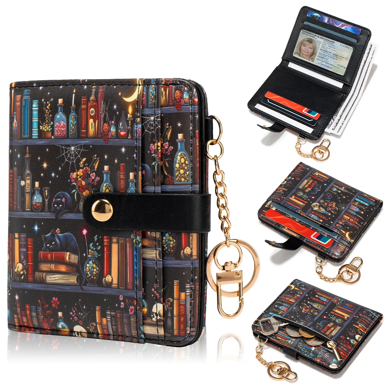 Women's Ultra-Thin Rfid Anti-Theft Wallet, Portable Zippered Coin Pouch, Keychain, Stylish Mini Credit Card Holder, Everyday Travel Coin Purse