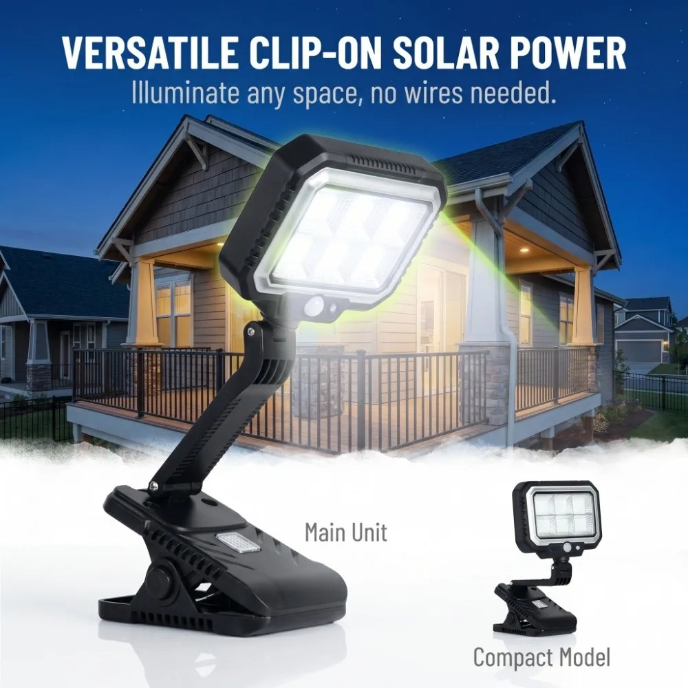 360 Rotatable Solar Clip Lamp Portable Foldable Solar Street Light Human Body Sensor USB&Solar power Outdoor Light