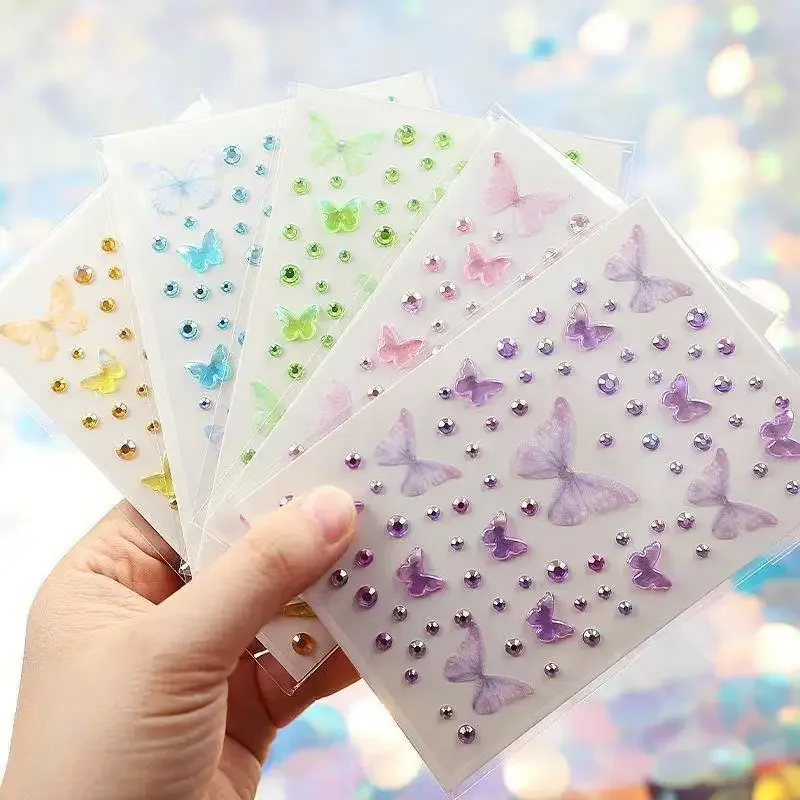 

5pcs New Children's Day Butterfly Glitter Self-adhesive Acrylic Diamond Stickers for Face Decoration
