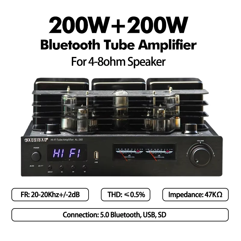 

5.0 Bluetooth Amplifiers 2x200W Tube Amps HiFi Amplifiers SNR80dB Audio With RC Coaxial Optical Sound System For Home Theater DJ