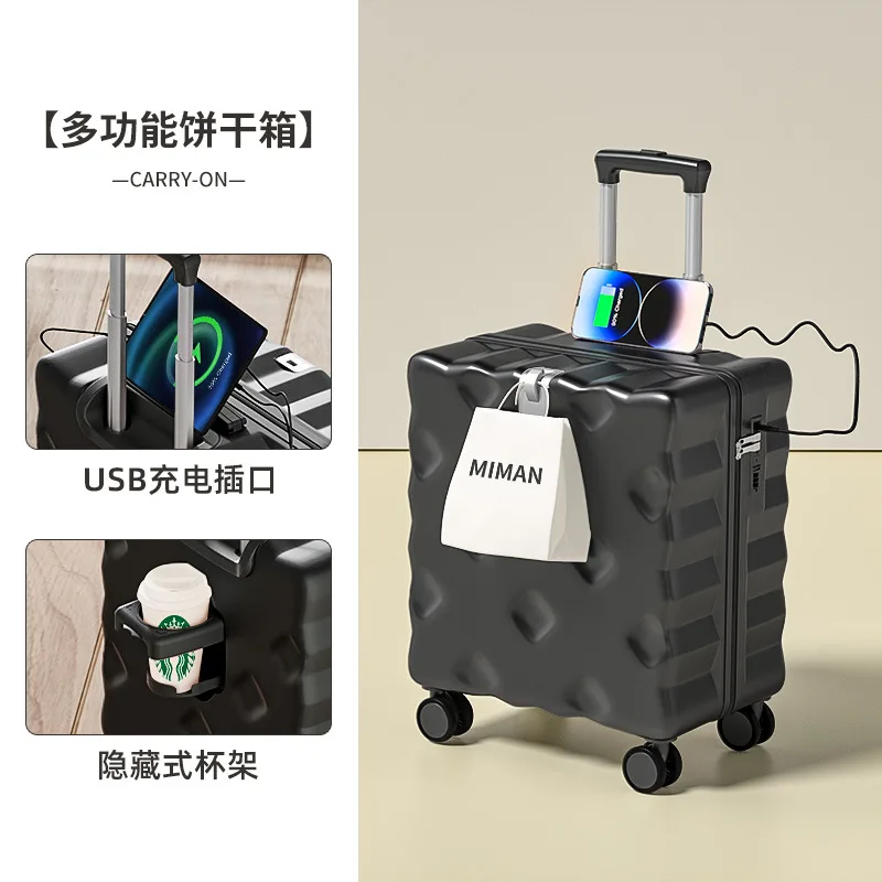 New Suitcase Boarding Carry on Small Lightweight Luggage with USB Cup Holder 18\