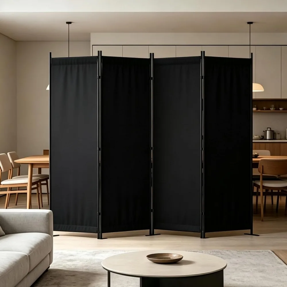 Room Divider, 4 Panel Folding Screen, 88” Portable Separating 3 Feet(Black)