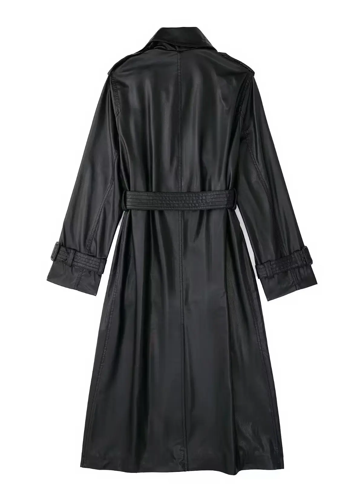 Primavera outono longo oversized preto plutônio couro trench coat para mulheres cinto duplo breasted elegante marca jaqueta de couro feminino casaco