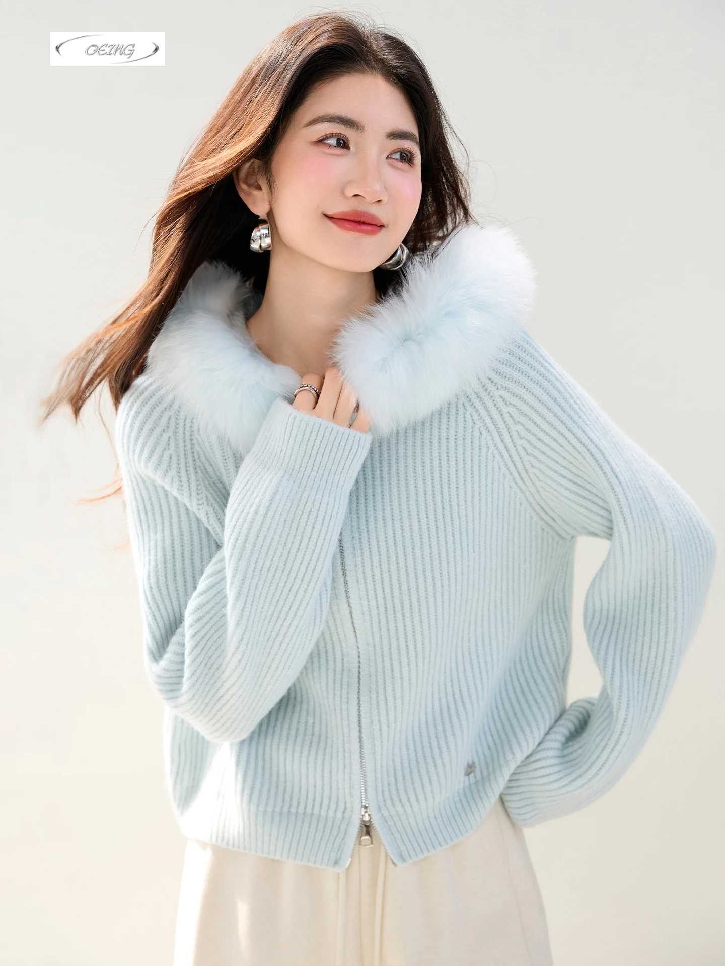 

Кардиган с меховым воротником и капюшоном на молнии, вязаное пальто, женское осенне-зимнее элегантное свободное толстое теплое пальто, куртка, верхняя одежда 5988