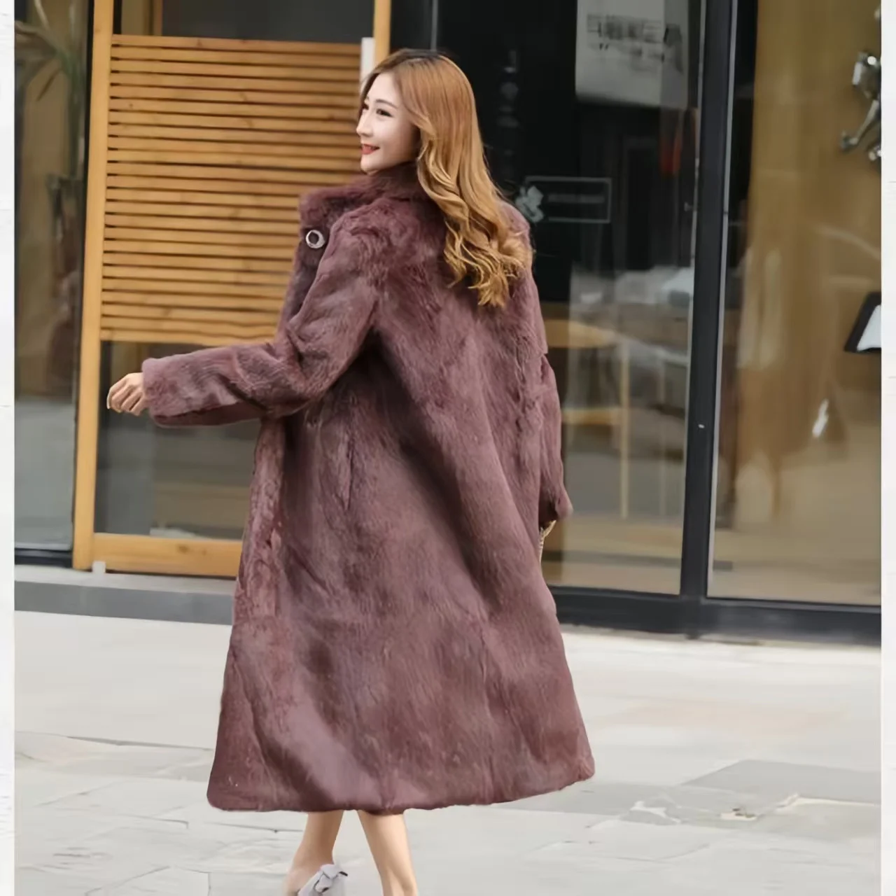 Abrigo de piel de conejo Rex auténtica para mujer, chaqueta con cuello redondo, gruesa y cálida, prendas de vestir exteriores elegantes con botones cubiertos para otoño e invierno