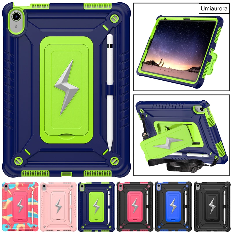 

For IPad 7th 8th 9th 10.2 10th 10.9 11th Gen 11 inch A16 Air 2 9.7 Pro 10.5 Shockproof Armor Funda Stand Strap Tablet Case Cover