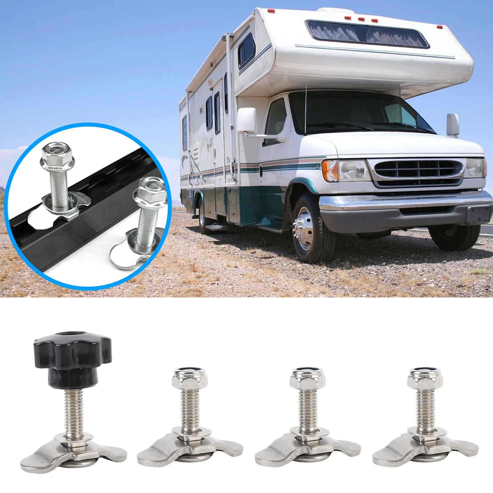 

L Track Stud Nut Fittings Double Lug Threaded Studs Secure Locking Convenient Use M8x35mm Sturdy Rustproof for Pickup RV ATV