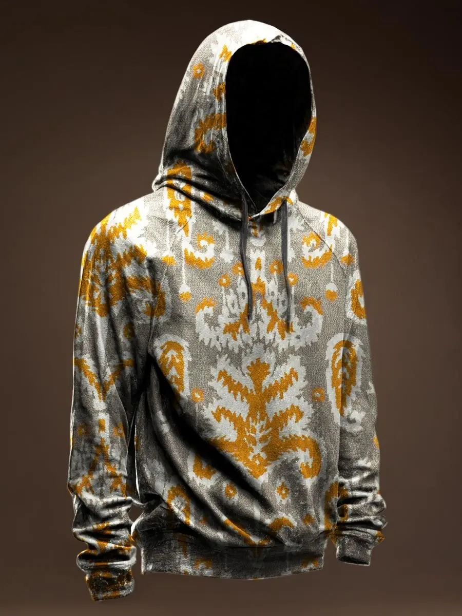 Vintage Pattern Printed Casual Hoodie Sweatshirt Men's Pullover Tops