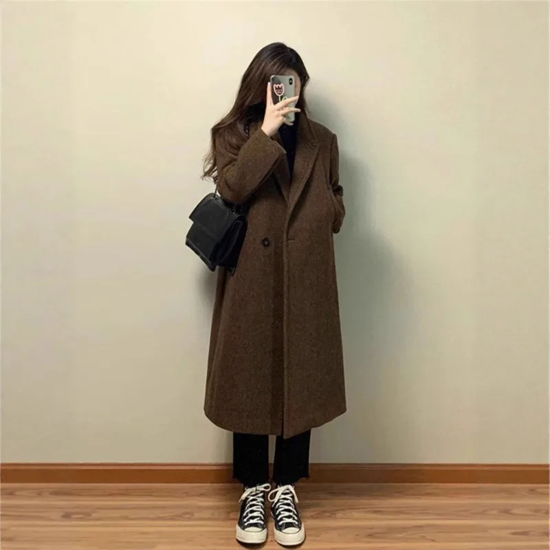 

2025 New Suit Collar High-end Woolen Coat Women's Autumn and Winter Knee-length Woolen Coat