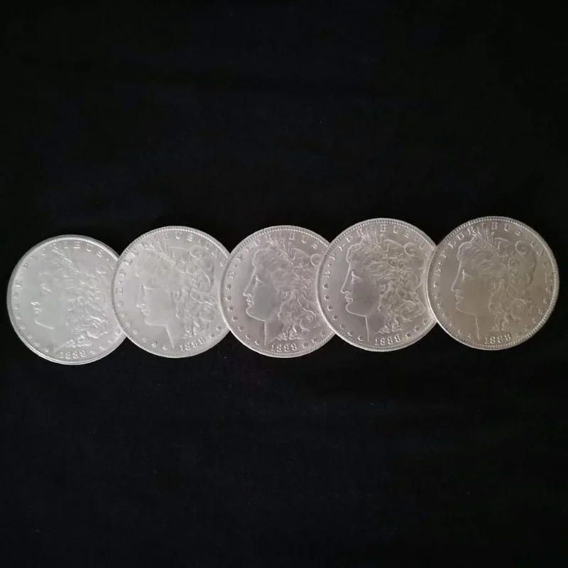 5pcs Steel Morgan Dollar (3.8cm dia) Magic Tricks Magician Props Accessorie Used Appearing/Disappearing Coin Magie Illusions