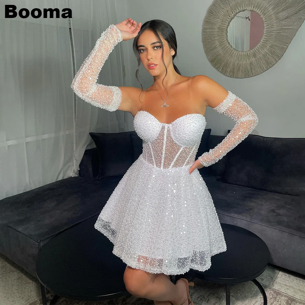 

Booma Shiny A Line Mini Wedding Dresses Sweetheart Boning Corset Bridal Dresses Beach Wedding Party Gowns for Women Israel