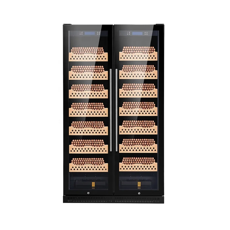 custom.High Quality Double Glass Door Display Cedar Wood Humidor Cigar Cabinet