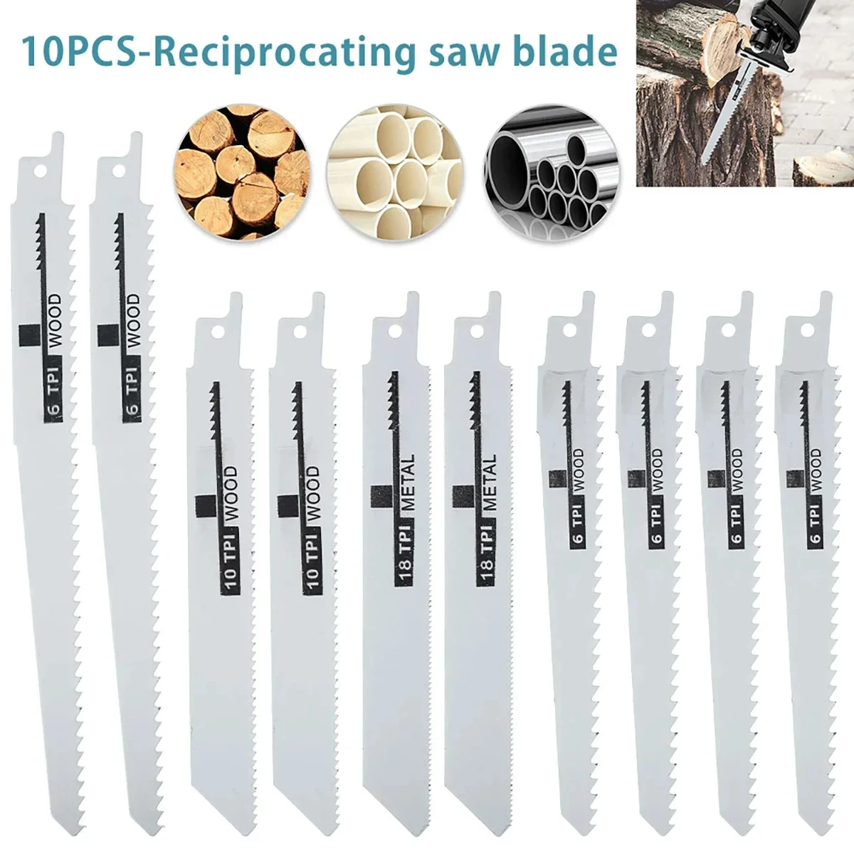 10Pcs Reciprocating Saw Blades Multi-Purpose Saber Saw Handsaw for Wood Metal Plastic Pipe Cutting Power Tool Accessories