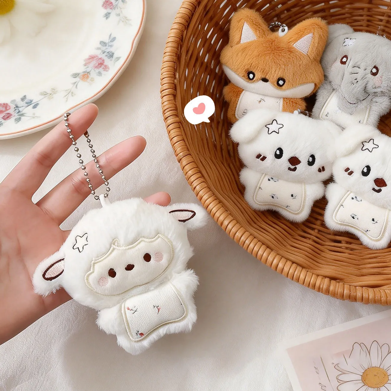 Cute Cartoon Animal Embroidered Decorations Fox Sheep Elephant Dog - Bag Key Pendant - Soft Fabric Felt