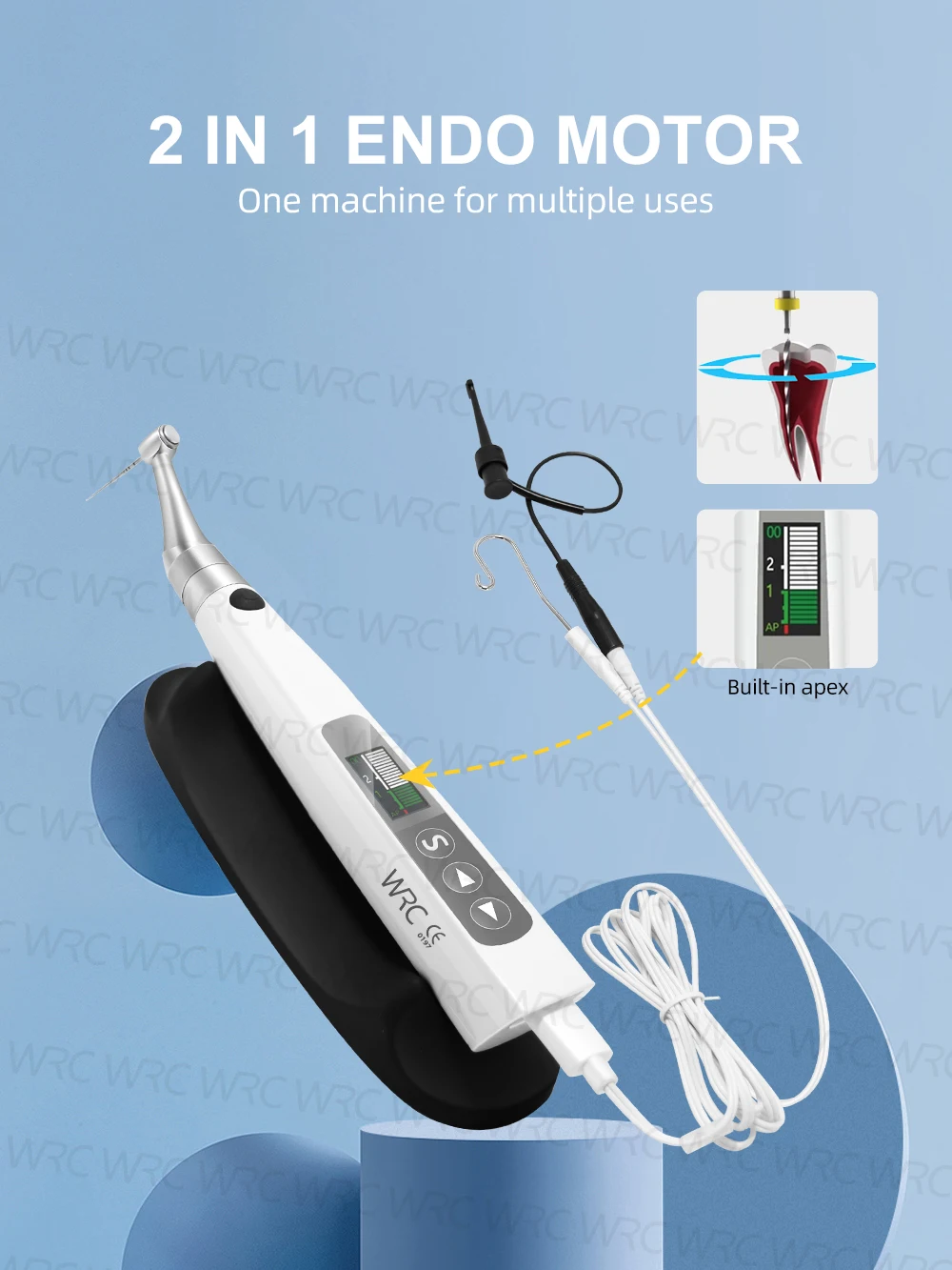 2 In 1 Dental Smart Wireless Endo Motor Built In Apex Locator Root Canal 360ᄚAdjustable Handpiece for Root Canal Treat