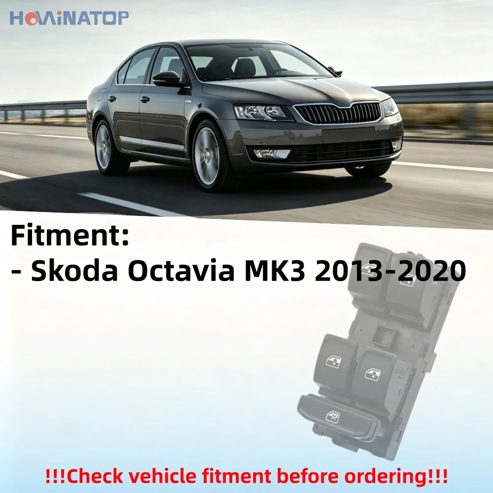 HOWINATOP 5E0959857E 8-Pin Fensterheber-Hauptschalter mit grüner LED-Hintergrundbeleuchtung für Skoda Octavia MK3 2013-2019 Fabia MK3 2015-2021 – Detail 2