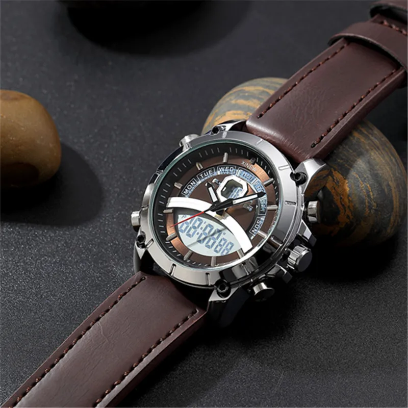 1pc / lot Men Genuine XINEW Brand Watches Boys Fashion Casual Rubber Band Sports Dual Time Watch DZ Relogios Masculinos 2024