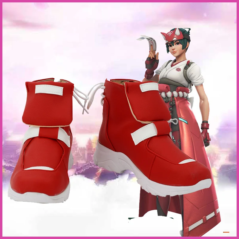 Game OW Kiriko-Botas de Cosplay para mujer, zapatos de PU, accesorios de Cosplay para Halloween, hechos a medida