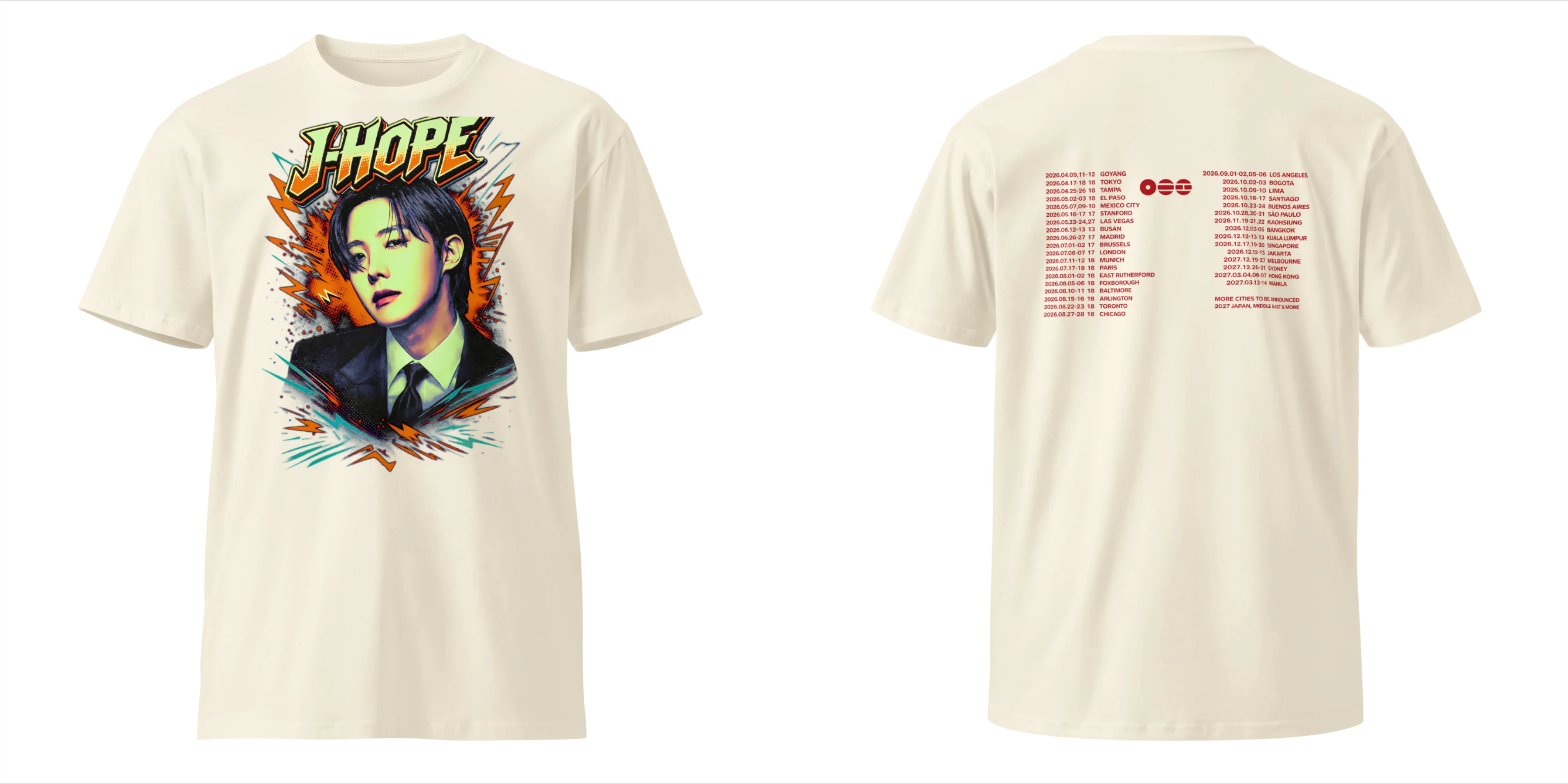 BTS J-hope Taehyung 2026 World Tour Doppelseitiges Grafik-T-Shirt mit Porträt und Tour-Städtenliste Kpop-Fans T-Shirt für Männer, Frauen und Kinder – Detail 11