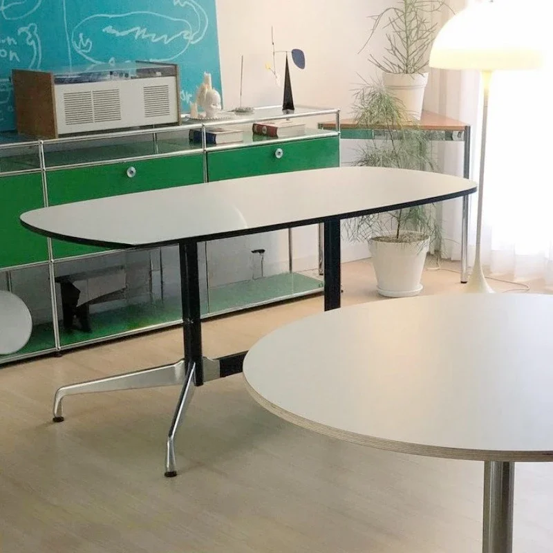 Dining table medieval household stainless steel rectangular dining table Bauhaus multi-functional negotiation desk