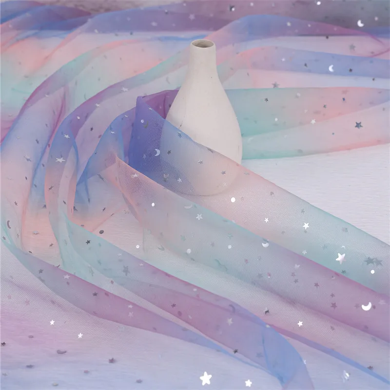 Gradient Star Sequin Tulle Fabric Starry Sky Mesh for Princess Dress Photo Backdrop Curtain Mantle DIY Sewing Material By Meter
