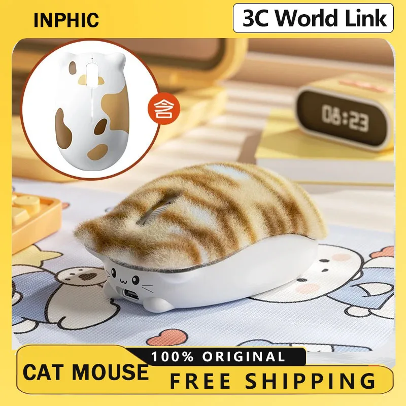

Беспроводная мышь Inphic Cute Cat 2,4G Bluetooth Оптическая портативная бесшумная мышь Настроить настольный ноутбук для ПК Офисные подарки для девочек