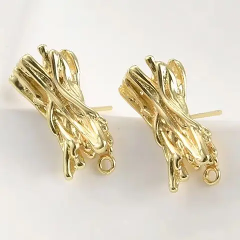 14k Real Gold Color Retention Staggered Branches Stump with Hanging Studs DIY Handmade Earrings Pearl Ear Jewelry Accessories