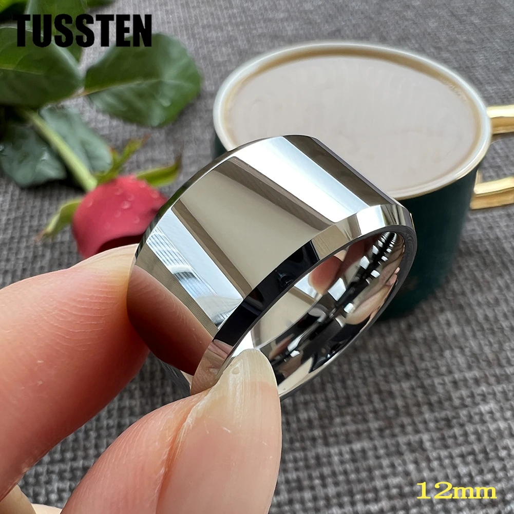 Dropshipping TUSSTEN 10/12MM Big Men Ring Tungsten Wedding Band Stepped Beveled Great Workmanship Fathers\' Day Gift Jewelry