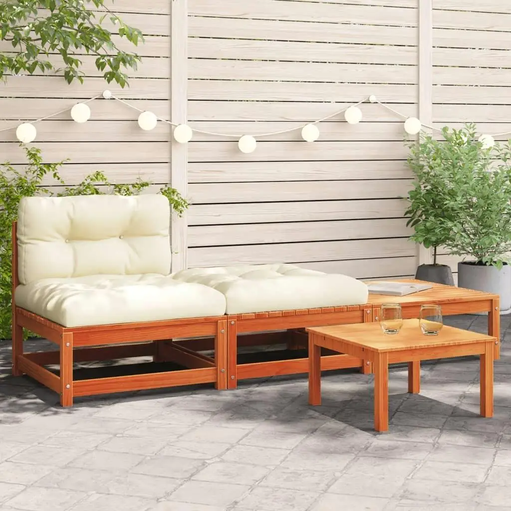 Modern Armless Patio Sofa Set with Cushions & Footstools - Outdoor Furniture