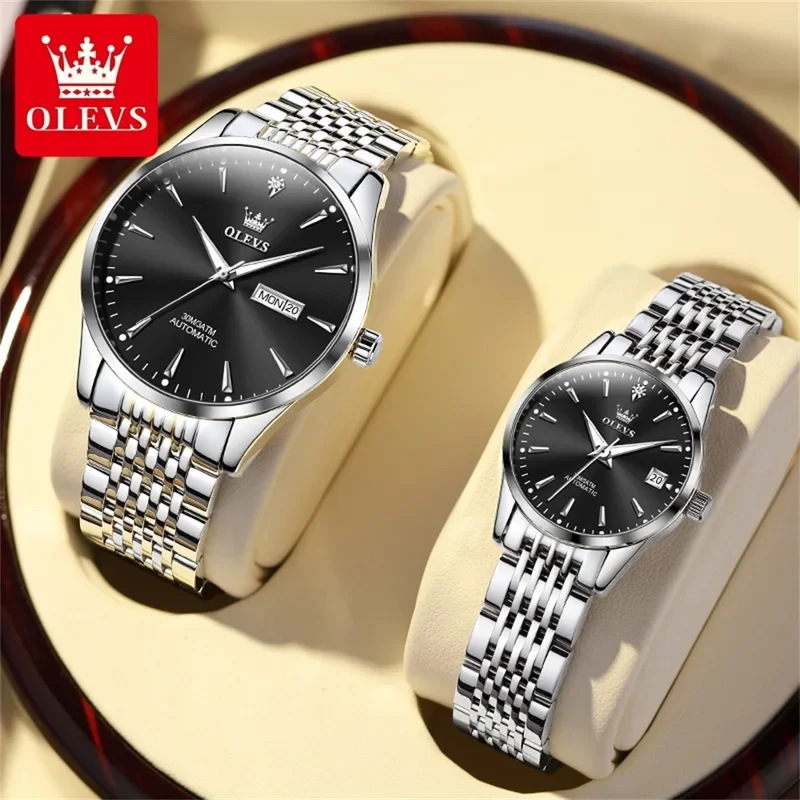 OLEVS 6635 Couple Watches Pair Men and Women Luxury High Quality Automatic Mechanical Wristwatch Fashion Lover's Watch