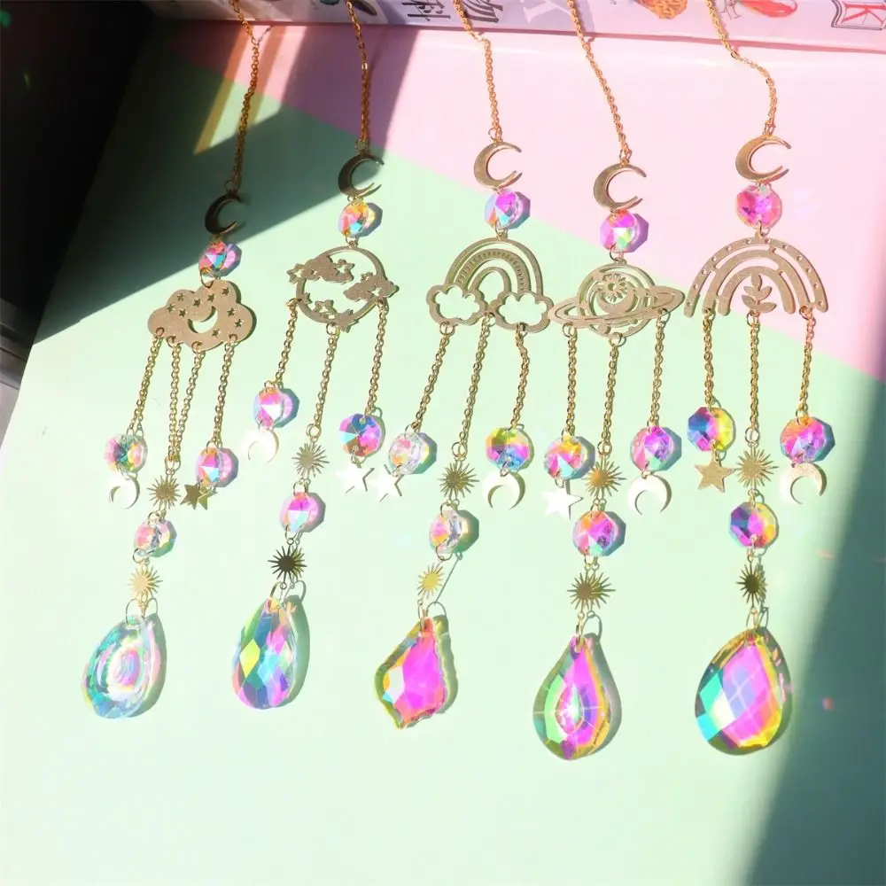 Sun Catcher Crystal Pendant Moon Star Cloud Crystal Wind Chimes Rainbow Maker Prisms Hanging Ornament Home Garden Decoration