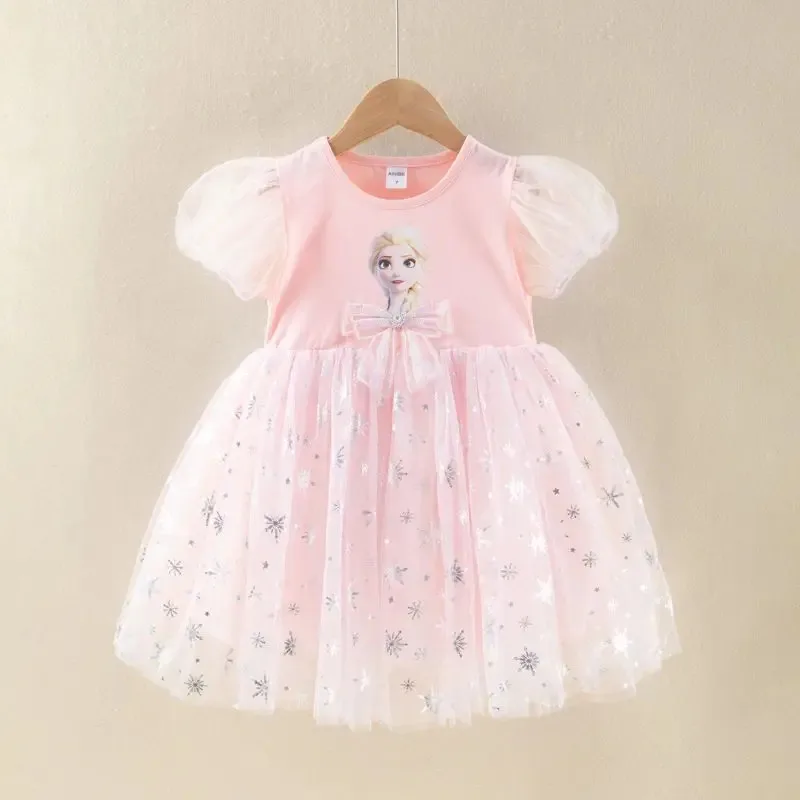 새로운 디즈니 소녀 드레스짧은 소매 어린이 옷 공주 드레스 겨울왕국 엘사 파티 아기 드레스 어린이 의류