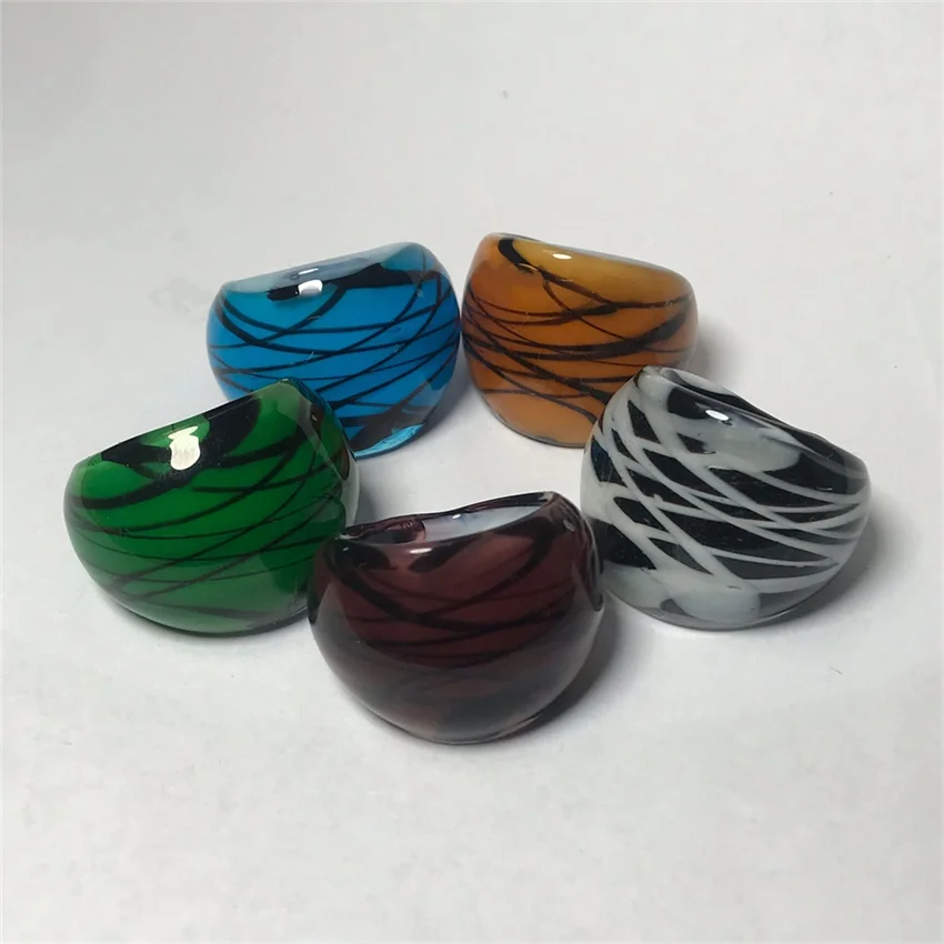 New Handmade For Neutral Women Men Retro Style Murano Glass Liuli Colored Lines Finger Rings Fashion Jewelry Brown