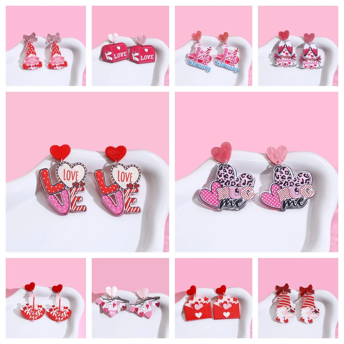 2025 Valentine's Day Sweet Fashion Style Acrylic Earrings Versatile Envelope Heart Letter Design Pink Red Color Drop Earring