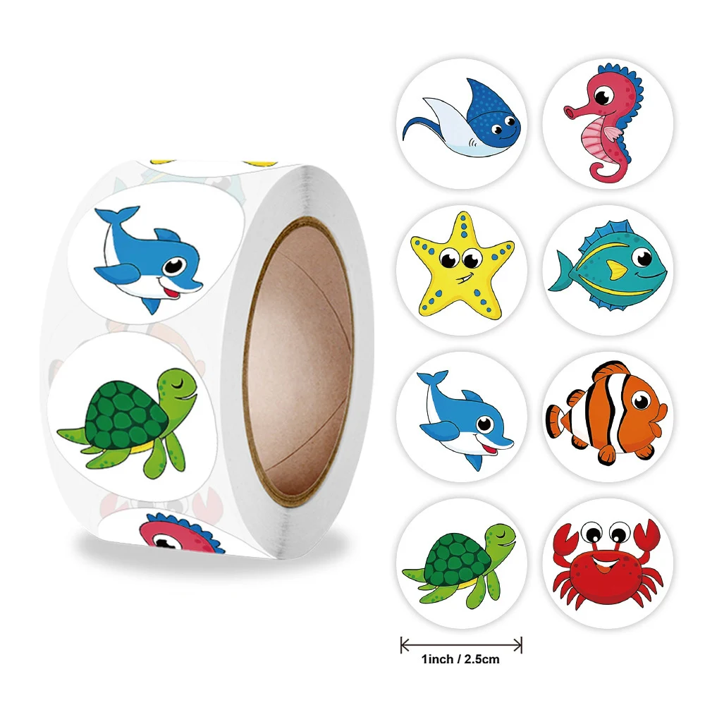 500 stks Leuke Cartoon Zeevis Stickers Voor kinderen Kinderen Beloning Label Aanmoediging Scrapbooking Decoratie Briefpapier Sticker