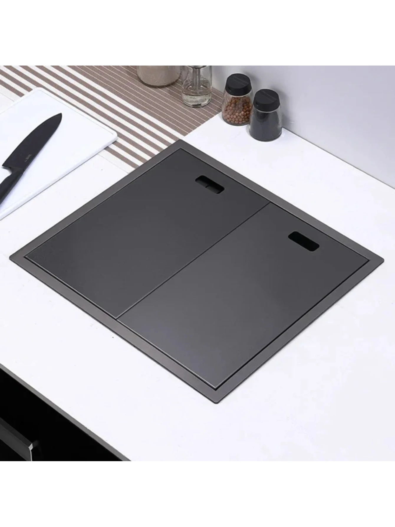 304 Stainless Steel Handmade Brushed Single Kitchen Sink Cloaking Nanometer Double Cover Hidden Kitchen Sink with Lifting Faucet