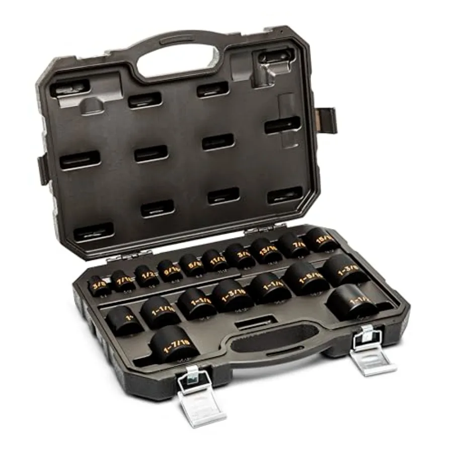 

19 Pcs 1/2" Drive 6 Point SAE Hi-Viz Impact Socket Set 84932H