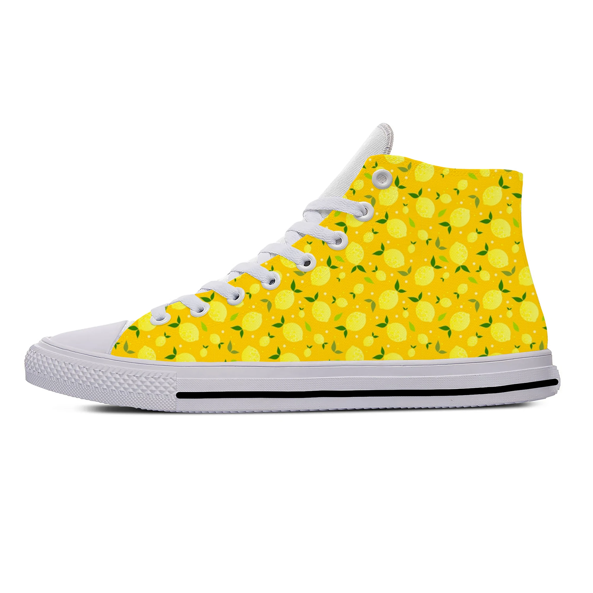 Lemon Fruit Anime Cartoon Pattern Aesthetic Funny Casual Cloth Shoes High Top Lightweight Breathable 3D Print Men Women Sneakers